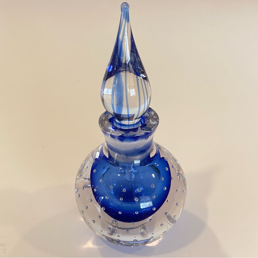 Rice And Co Mid Century Modern Blue Clear Perfume Bottle With Stopper Whimsical